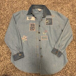 Teddi Blue Denim Cardigan with Floral Patchwork